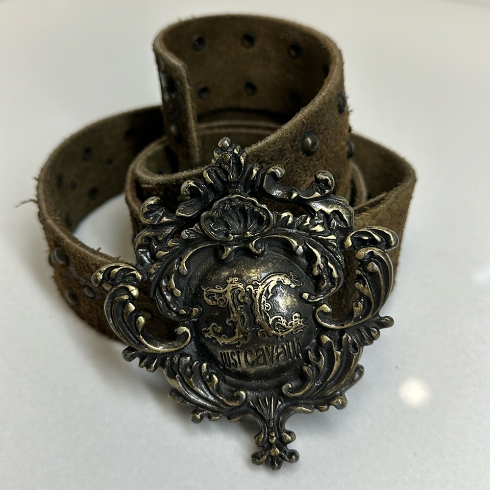 ROBERTO CAVALLI / JUST CAVALLI VINTAGE DISTRESSED BELT BROWN AND DARK GOLD